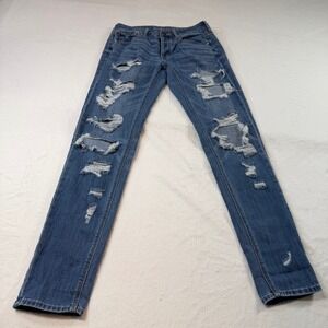 American Eagle Distressed Skinny Jeans Womens 4 Medium‎ Wash Blue Ripped Denim